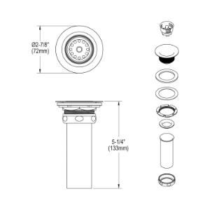 Elkay® LK58 Drain Fitting, 2 in Nominal, Polished Stainless Steel, 304 Stainless Steel Drain
