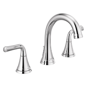 DELTA® 3533LF-MPU Kayra™ Widespread Bathroom Faucet, 1.2 gpm at 60 psi Flow Rate, 4-7/16 in H Spout, 6 to 16 in Center, Chrome, 2 Handles, Pop-Up Drain