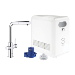 GROHE 31608002 Blue® Pull-Out Kitchen Faucet, Residential, 1.75 gpm, Swivel Spout, Polished Chrome, 2 Handles, 1 Faucet Hole