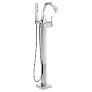 DELTA® T4746-PR-FL Trillian™ Floor Mount Tub Filler Trim, 1.75 gpm Handshower/10 gpm Spout Flow Rate, Lumicoat® Chrome, 1 Handle, Commercial/Residential