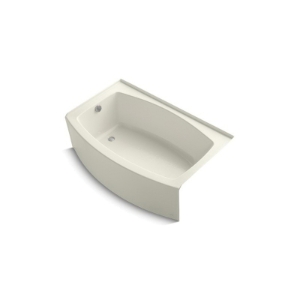Kohler® 1100-LA-96 Bathtub With Integral Flange, Expanse®, Soaking Hydrotherapy, Curved Shape, 60 in L x 38 in W, Left Drain, Biscuit