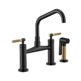 Brizo® 62563LF-BLGL Litze® Widespread Bridge Kitchen Faucet with Matching Side Spray, 1.8 gpm Flow Rate, 8 in Center, Angled Spout, Matte Black/Luxe Gold, 2 Handles
