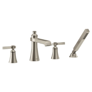 Moen® TS928BN Non-Diverter Roman Tub Faucet Trim, Flara™, 10 in Center, Brushed Nickel, 2 Handles
