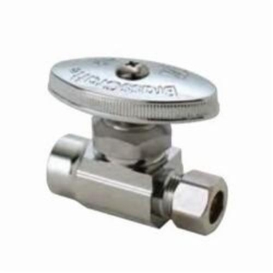 BrassCraft® R14X C Multi-Turn Straight Stop, 1/2 x 3/8 in Nominal, C x Compression, 125 psi, Brass Body, Polished Chrome