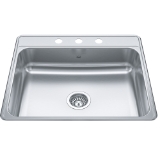 Kindred CSLA2522-6-3N Creemore Top Mount, 22 Gauge, Stainless Steel, Single Bowl, 3 Holes, 25" L x 22" W