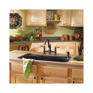 Moen® S713ORB Waterhill™ Bridge Kitchen Faucet, 1.5 gpm Flow Rate, 8 in Center, Oil Rubbed Bronze, 2 Handles