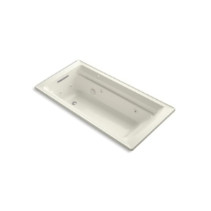 Kohler® 1124-96 Archer® Bathtub with Reversible Drain, Archer®, Whirlpool, Rectangle Shape, 72 in L x 36 in W, End Drain, Biscuit