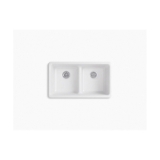 Kohler® 5312-0 Iron/Tones® Kitchen Sink, Rectangular Shape, 33 in W x 18-3/4 in D x 9-5/8 in H, Top/Undermount, Enameled Cast Iron, White