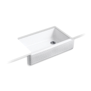 Kohler® 6351-0 Whitehaven® Kitchen Sink, Rectangular Shape, 35-11/16 in W x 9-5/8 in D x 21-9/16 in H, Undermount, Enameled Cast Iron, White