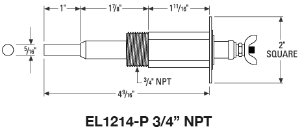 Hydrolevel 45-226 EL 1214-P Probe, 3/4" NPT, 2-7⁄8" inside dimension, Standard ceramic, Long nut (1-1⁄16")