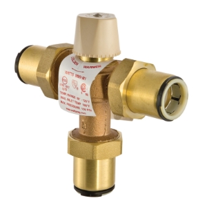 WATTS® 0559164 LFMMV Thermostatic Mixing Valve, 1/2 in Nominal, Union Quick-Connect End Style, 150 psi Pressure, 0.5 to 20 gpm Flow, Cast Copper Silicon Alloy Body