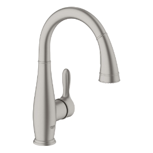 GROHE 30296DC1 Parkfield™ Prep Sink Faucet With Integrated Temperature Limiter, 1.75 gpm Flow Rate, 360 deg Swivel C Spout, SuperSteel Infinity, 1 Handle