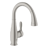 GROHE 30296DC1 Parkfield™ Prep Sink Faucet with Integrated Temperature Limiter, 1.75 gpm Flow Rate, 360 deg Swivel C Spout, SuperSteel Infinity, 1 Handle