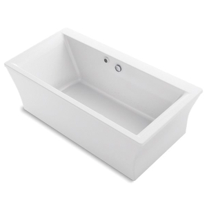 Kohler® 6367-W1-0 Stargaze® Bathtub with Bask® Heated Surface and Fluted Shroud, Rectangular Shape, 72 in L x 36-1/4 in W, Center Drain, White