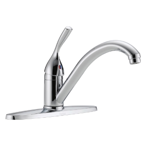 DELTA® 100-DST Classic Kitchen Faucet, 1.8 gpm Flow Rate, 8 in Center, Swivel Spout, Polished Chrome, 1 Handle
