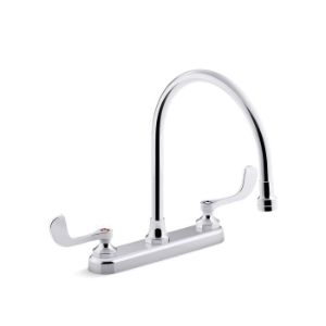 Kohler® 810T70-5AHA-CP Triton® Bowe® Kitchen Sink Faucet, 1.5 gpm Flow Rate, 8 in Center, Gooseneck Swivel Rigid Spout, Polished Chrome, 2 Handles