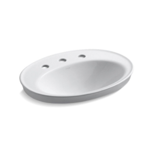 Kohler® 2075-8-0 Serif® Self-Rimming Bathroom Sink With Overflow Drain, Oval Shape, 8 in Faucet Hole Spacing, 22-1/8 in W x 16-1/4 in D x 8-1/4 in H, Drop-In Mount, Vitreous China, White
