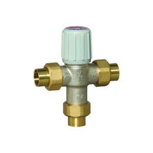 Resideo Braukmann AM101-US-1LF/U AM-1 Adjustable Thermostatic Mixing Valve, 3/4 in Nominal, C Union End Style, 150 psi Pressure, 0.5 gpm Flow, Brass Body