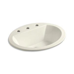 Kohler® 2699-8-96 Bryant® Self-Rimming Bathroom Sink with Overflow Drain, Oval Shape, 8 in Faucet Hole Spacing, 20-1/8 in W x 16-1/2 in D x 7-5/8 in H, Drop-In Mount, Vitreous China, Biscuit