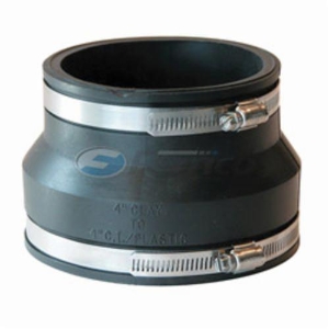 Fernco® 1002-44 Flexible Pipe Coupling, 4 in Nominal, Clay x PVC End Style, PVC