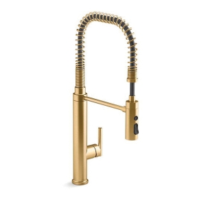 Kohler® 24982-2MBPurist® Semi-Professional Pull-Down Kitchen Sink Faucet, 1.5 gpm Flow Rate, Vibrant® Brushed Moderne Brass, 1 Handle, 1 Faucet Hole, Traditional
