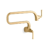 Kohler® 22066-2MB Graze® Pot Filler Faucet, 3.2 gpm Flow Rate, 360 deg Articulating Swing Spout, Vibrant® Brushed Moderne Brass, 1 Handle