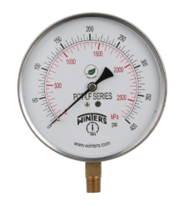 WINTERS PCT321 Contractor Gauge, 0 to 30 psi Pressure, 1/4 in NPT Connection, 4-1/2 in Dia Dial, +/-1 % Accuracy