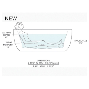 Kohler® 1967-GH-0 Sunstruck® Heated Air Bath with Fluted Shroud, BubbleMassage™, Oval Shape, 65-1/2 in L x 35-1/2 in W, Center Drain, White