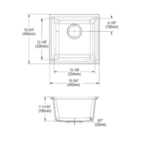 Elkay® ELX1616CH0 Quartz Luxe Bar Sink, Rectangle Shape, 13-1/8 in L x 15-3/4 in W x 7-11/16 in H, Dual Mounting, Charcoal