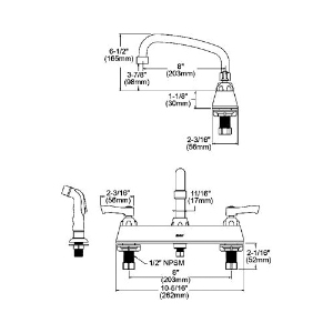 Elkay® LK811AT08L2 Food Service Faucet, 1.5 gpm Flow Rate, 8 in Center, Tubular Arc Spout, Polished Chrome, 2 Handles
