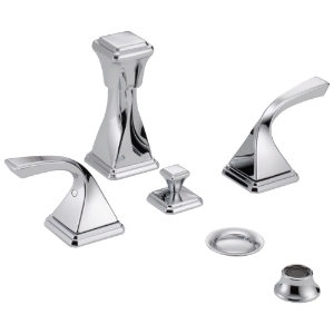 Brizo® 68430-PC Widespread Bidet Faucet, Virage®, Commercial, 5 to 8 in Center, Polished Chrome, 3 Handles, Pop-Up Drain