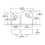Elkay® EGUH3119L Offset Kitchen Sink, Harmony™, 11-1/2 in L x 15 in W x 8 in D Left Bowl, 16 in L x 17-1/2 in W x 8 in D Right Bowl, 31-1/4 in L x 20 in W x 8 in H, Undermount, 18 ga 304 Stainless Steel, Satin