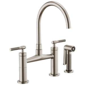 Brizo® 62543LF-SS Litze® Widespread Bridge Kitchen Faucet With Matching Side Spray, 1.8 gpm Flow Rate, 8 in Center, Arc Spout, Stainless Steel, 2 Handles