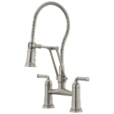 Brizo® 62174LF-SS Rook® Articulating Bridge Faucet With Finished Hose, Commercial, 1.8 gpm Flow Rate, 8 in Center, 360 deg Swivel Spout, Stainless Steel, 2 Handles