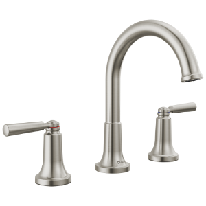 DELTA® 3535-SSMPU-DST Bathroom Faucet, 1.2 gpm, 5.188 in H Spout, Stainless, 2 Handles, Push Pop-Up Drain
