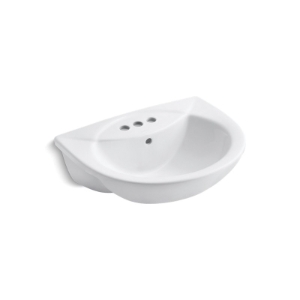 Kohler® 11160-4-0 Odeon™ Semi-Recessed Bathroom Sink, Oval Shape, 4 in Faucet Hole Spacing, 21-1/2 in W x 17-7/8 in D x 8 in H, Drop-In Mount, Vitreous China, White