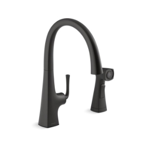 Kohler® 22064-BL Graze™ Kitchen Sink Faucet With Sidespray, 1.5 gpm Flow Rate, Swing Spout, Matte Black