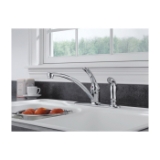 DELTA® B3310LF-SS Foundations® Kitchen Faucet with Integral Sprayer, 1.8 gpm Flow Rate, 8 in Center, Swivel Spout, Stainless, 1 Handle