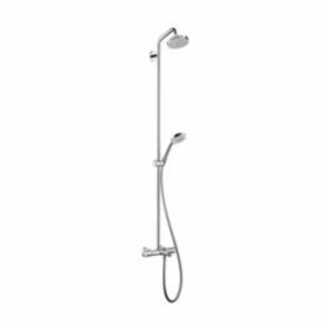 Hansgrohe 27143001 Croma Tub Shower Pipe, 3 Shower Head, 2 gpm Flow Rate, Full/Pulsating Massage/Intense Turbo Spray, Polished Chrome