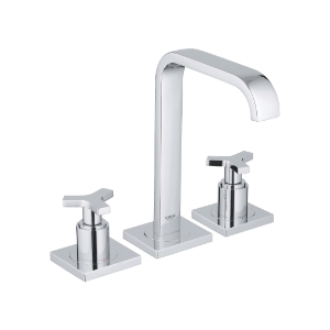 GROHE 2014800A Widespread Bathroom Basin Mixer, Allure, 1.2 gpm Flow Rate, 7-1/2 in H Spout, 8 in Center, StarLight® Polished Chrome, 2 Handles, Pop-Up Drain