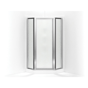 Sterling® SP2276A-38S Frameless Neo-Angle Shower Door, Intrigue®, 27-9/16 in W Opening, Frameless Frame, 1/8 in THK Glass, Silver with Rain Glass Texture