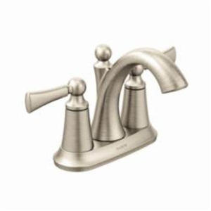 Moen® 4505BN Wynford™ Centerset Bathroom Faucet, Brushed Nickel, 2 Handles, Metal Pop-Up Drain, 1.5 gpm Flow Rate