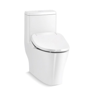 Kohler® 23188-HC-0 1-Piece Toilet With Skirted Trapway and Hidden Cord Design, Reach™, Compact Elongated Bowl, 15-9/16 in H Rim, 12 in Rough-In, 0.8/1.28 gpf, White