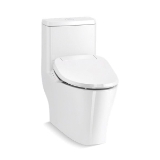 Kohler® 23188-HC-0 1-Piece Toilet with Skirted Trapway and Hidden Cord Design, Reach™, Compact Elongated Bowl, 15-9/16 in H Rim, 12 in Rough-In, 0.8/1.28 gpf, White