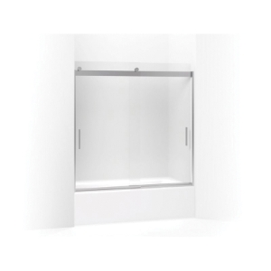 Kohler® 706001-D3-SH Levity® Sliding Bath Door, Frameless Frame, Frosted Tempered Glass, Bright Silver, 1/4 in THK Glass, 52-5/8 in H Opening, 54 to 57 in W Opening