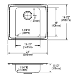 Elkay® DRKAD2220554 Lustertone™ Classic Classroom Sink, Rectangle Shape, 19-1/2 in W x 5-1/2 in D x 22 in H, Top Mounting, Stainless Steel