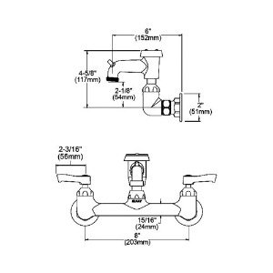Elkay® LK940BR03L2H Service/Utility Faucet, Wall Mount, 2 Handles, 8 in Center, 4 gpm