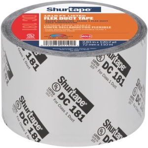 Shurtape® 106634 DC 181 HVAC Grade Printed Film Tape, 110 m L x 72 mm W, 2.7 mil THK, High Tack Cold Temperature Acrylic Adhesive, Biaxially Oriented Polypropylene Film Backing, Black
