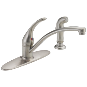 DELTA® B4410LF-SS Foundations® Kitchen Faucet with Spray, 1.8 gpm Flow Rate, 8 in Center, Standard Spout, Stainless, 1 Handle