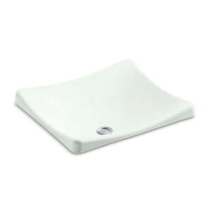 Kohler® 2833-FF Wading Pool® DemiLav® Vessel Bathroom Sink, Sloped Rectangular Shape, 16-1/2 in W x 15-5/8 in D x 7 in H, Countertop/Wall Mount, Enameled Cast Iron, Sea Salt™
